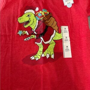 Cat & Jack Red Dinosaur Santa Long Sleeve Tee